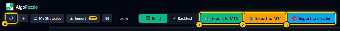 The export buttons in the builder header
