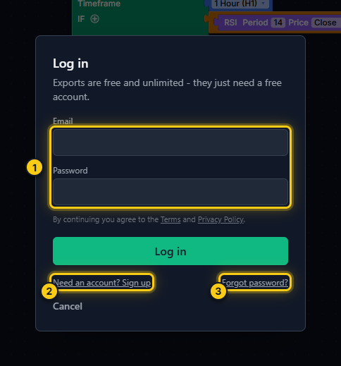 The Log in window